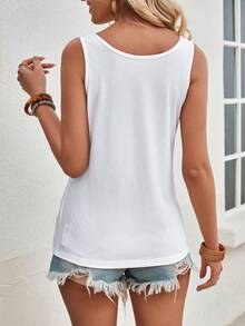 SHEIN LUNE Solid Color Ribbed Knit Casual Tank Top For Summer - White - View 2