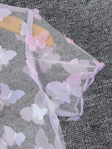 Young Girl 2pcs/Set 3d Floral Mesh Top & Cami Dress - Purple - View 3