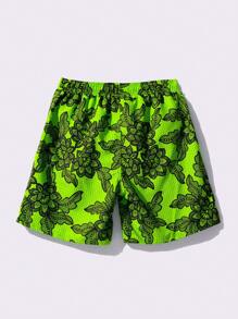 Manfinity KASUA Men Floral Print Drawstring Wide Leg Beach Shorts For Vacation - Green - View 2