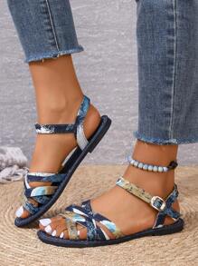 Flache Sandalen Für Damen, Große Größen, Frühling 2024, Neuer Römischer Stil, Modisch, Rutschfest, Slip-on-strandsandalen - Verschiedenfarbig - Übersicht 5