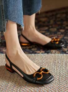 Ladies New Flat Sandals Women Summer Closed Toe Thick Heel Horsebit Low Heel Shoes With Back Strap Flat Shoes - Black - View 5