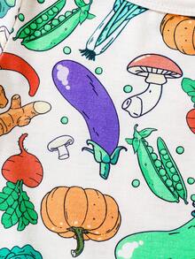 Grenouillère de printemps/été pour bébé avec motif de légumes et fruits décontracté avec chapeau, tenue quotidienne - Multicolore - Voir 8