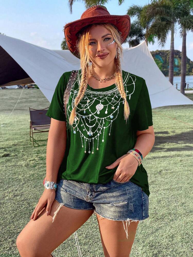 Plus Size Music Festival Graphic Printed Short Sleeve T-Shirt, Summer