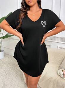 Miss Vinta Plus Size Mùa hè Thường ngày thân thiện với làn da Váy ngủ hình trái tim in hình vòng cung Hem - màu đen - Xem 5