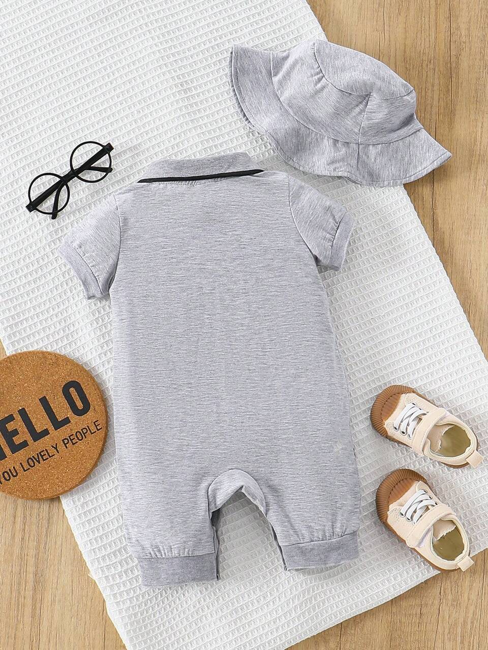 Baby Boy Summer Casual Cute Animal Slogan Pattern Short Sleeve Romper