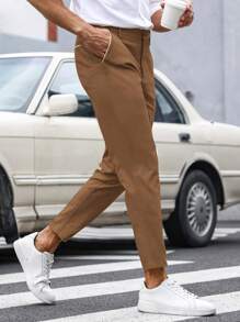 Manfinity Mode Men Slant Pocket Cropped Suit Trousers - Coffee Brown - View 5