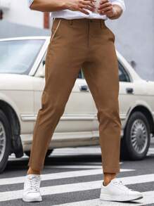 Manfinity Mode Men Slant Pocket Cropped Suit Trousers - Coffee Brown - View 7