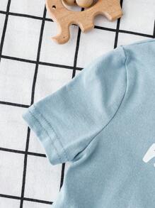 SHEIN 嬰兒男童貼身卡通動物圖案圓領長袖套頭衫和褲子套裝（4件） - 藍色 - 查看 5