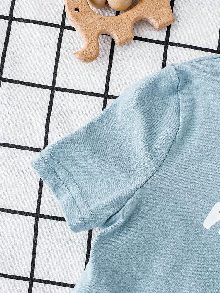 SHEIN 嬰兒男童貼身卡通動物圖案圓領長袖套頭衫和褲子套裝（4件） - 藍色 - 查看 5