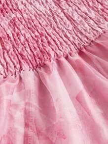 SHEIN MOD 女士花卉印花泡泡袖连衣裙、粉红玫瑰印花连衣裙、夏季中长连衣裙、布里奇顿风格连衣裙、毕业礼服、花卉连衣裙、粉色连衣裙 - 粉色 - 查看 4