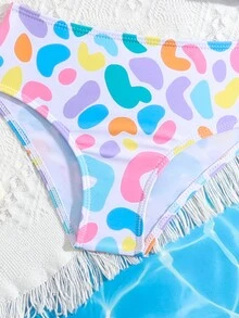 Young Girl Beach Vacation Colorful Leopard Print Tankini Bikini Set - White - View 4