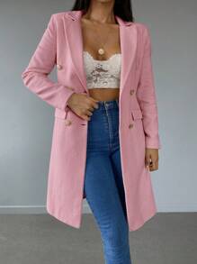 RueChic Lapel Collar Double Breasted Overcoat - Pink - View 3
