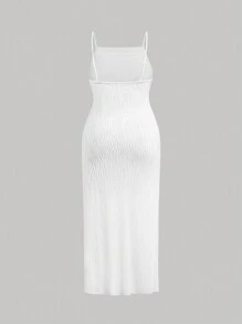 SHEIN MOD Witte lange jurk in minimalistische stijl met waterrimpeltextuur