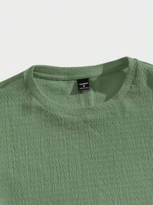 Manfinity Homme Conjunto Casual Masculino de Verão com Camiseta de Manga Curta e Shorts de Cor Sólida - Verde - Visão 3