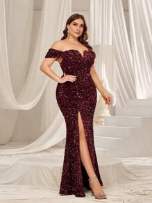 Faeriesty Curve Off-The-Shoulder Elegant Mermaid Plus Size Evening Gown With High Slit For Formal Events|Perfect For Galas, Award Ceremonies, Weddings, Charity Balls, And Red Carpet Events