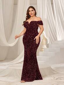 Faeriesty Curve Off-The-Shoulder Elegant Mermaid Plus Size Evening Gown With High Slit For Formal Events|Perfect For Galas, Award Ceremonies, Weddings, Charity Balls, And Red Carpet Events