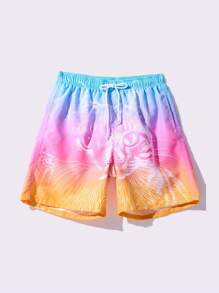 Manfinity KASUA Men's Cat Printed Drawstring Waist Loose Beach Shorts For Vacation - Multicolor - View 1