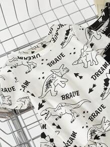 SHEIN Đứa bé trai Vừa Khít Hoạt hình Nhỏ bé Đồ họa khủng long Vòng cổ Ngắn tay Áo Và Quần short 4pcs Giải trí - Đen và trắng - Xem 5