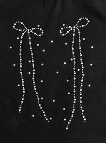 SHEIN MOD Camiseta de manga corta con lazo de strass para mujer talla grande de verano