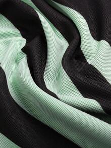 Manfinity Homme 男士夏季騎士印花條紋短袖休閒Polo衫 - 綠色 - 查看 6