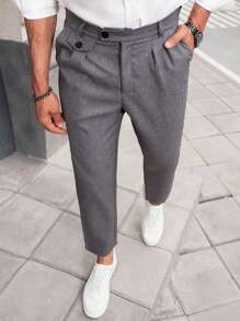 Manfinity Mode Pantalones de traje de corte recto con diseño plisado para hombre - Gris - Ver 5