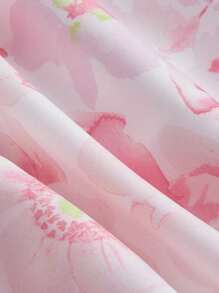 SHEIN MOD Plus Size Phụ nữ lãng mạn Màu hồng Màu nước Hoa cà vạt cổ Váy xếp ly - Hồng - Xem 4