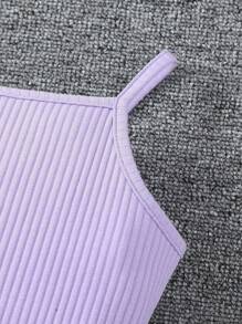 Young Girl 2pcs/Set 3d Floral Mesh Top & Cami Dress - Purple - View 4