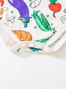 Grenouillère de printemps/été pour bébé avec motif de légumes et fruits décontracté avec chapeau, tenue quotidienne - Multicolore - Voir 7