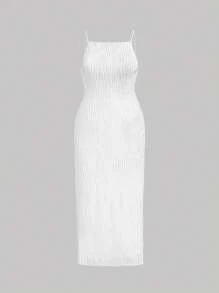 SHEIN MOD Witte lange jurk in minimalistische stijl met waterrimpeltextuur