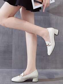 HanDuEke Của phụ nữ Dày Gót chân Giày đế bệt , Giày nữ Baotou , Retro , Phong cách Anh quốc , Da mềm , Kim loại Khóa , - Màu be - Xem 2