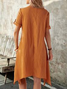 EMERY ROSE Women Simple Solid Color Round Neck Short Sleeve Dress - Yellow - View 2