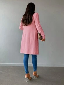 RueChic Lapel Collar Double Breasted Overcoat - Pink - View 2