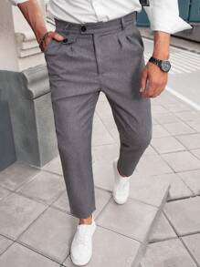 Manfinity Mode Pantalones de traje de corte recto con diseño plisado para hombre - Gris - Ver 4