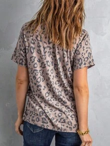 Women's V-Neck Raglan Sleeve Leopard Print T-Shirt, Casual Summer Style - Multicolor - View 3