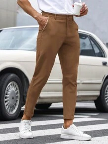 Manfinity Mode Men Slant Pocket Cropped Suit Trousers - Coffee Brown - View 1