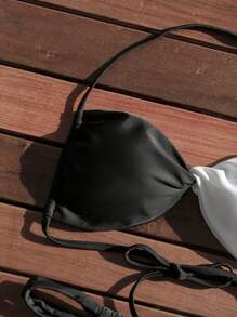 SHEIN Swim Summer Beach Black & White Bikini Set With Twist Detailing - Black and White - View 4