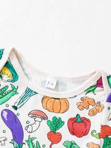 Grenouillère de printemps/été pour bébé avec motif de légumes et fruits décontracté avec chapeau, tenue quotidienne - Multicolore - Voir 6