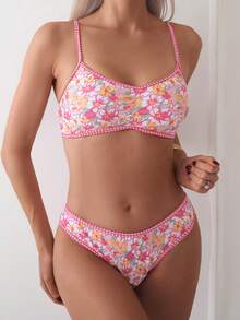 SHEIN Swim 女性花卉印花夏季比基尼套裝