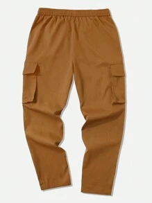 Manfinity Homme Men Plain Simple Daily Pocket Trousers Cargo Pants - Coffee Brown - View 2