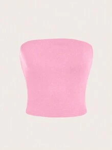 SHEIN Essnce 4入組/套休閒純色無肩帶修身上衣，夏季女式百搭打底襯衫 - 彩色 - 查看 6