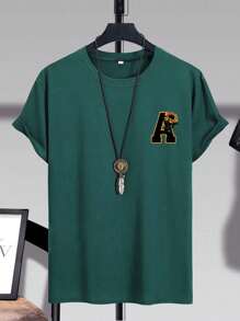 Manfinity Hypemode Men T-Shirts Fit Crew Neck Short Sleeve Graphic Tee Letter Graphic Casual - Dark Green - View 3