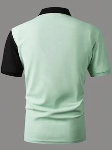 Manfinity Homme 男士夏季騎士印花條紋短袖休閒Polo衫 - 綠色 - 查看 2