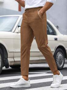Manfinity Mode Men Slant Pocket Cropped Suit Trousers - Coffee Brown - View 6