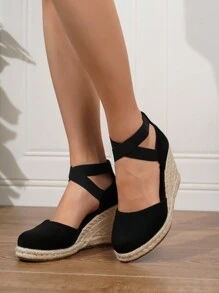 Zapatos planos de plataforma con puntera redonda y fácil de poner para mujeres - Negro - Ver 6