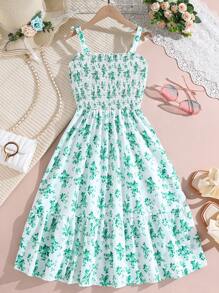 Teen Girls Wrap Floral Printed Tie-Waist Holiday Dress - Green - View 2