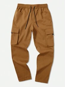 Manfinity Homme Men Plain Simple Daily Pocket Trousers Cargo Pants - Coffee Brown - View 5