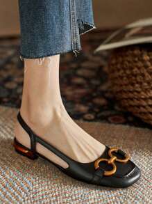 Ladies New Flat Sandals Women Summer Closed Toe Thick Heel Horsebit Low Heel Shoes With Back Strap Flat Shoes - Black - View 2