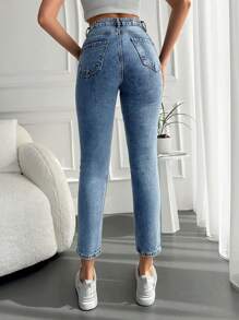 SHEIN Cottnline Black Tapered Jeans - Light Wash - View 2