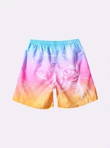 Manfinity KASUA Men's Cat Printed Drawstring Waist Loose Beach Shorts For Vacation - Multicolor - View 2
