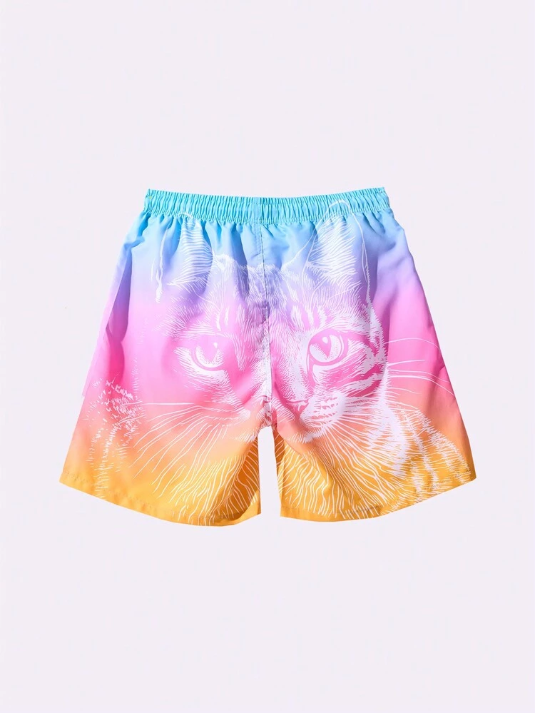 Men's Cat Printed Drawstring Waist Loose Beach Shorts For Vacation